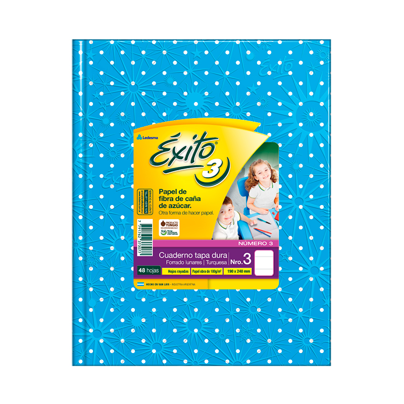 Cuaderno Éxito E3 Lunares turquesa, 19x24cm. 48 hojas rayadas