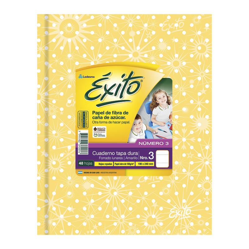 Cuaderno Éxito E3 Universo, forrado amarillo, 19x24cm. 48 hojas rayadas