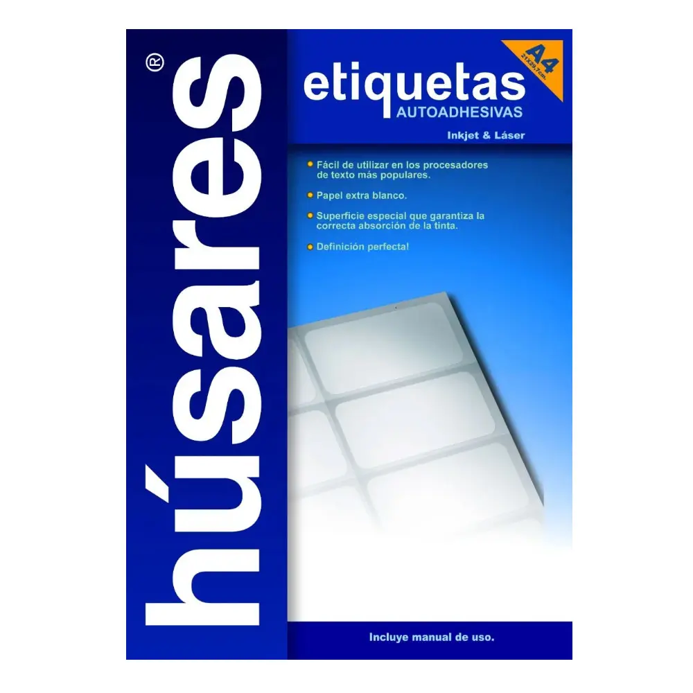 Etiqueta imprimibles InkJet | LaserJet Húsares H34165 A4, 3.81 x 2.12cm. 100 hojas