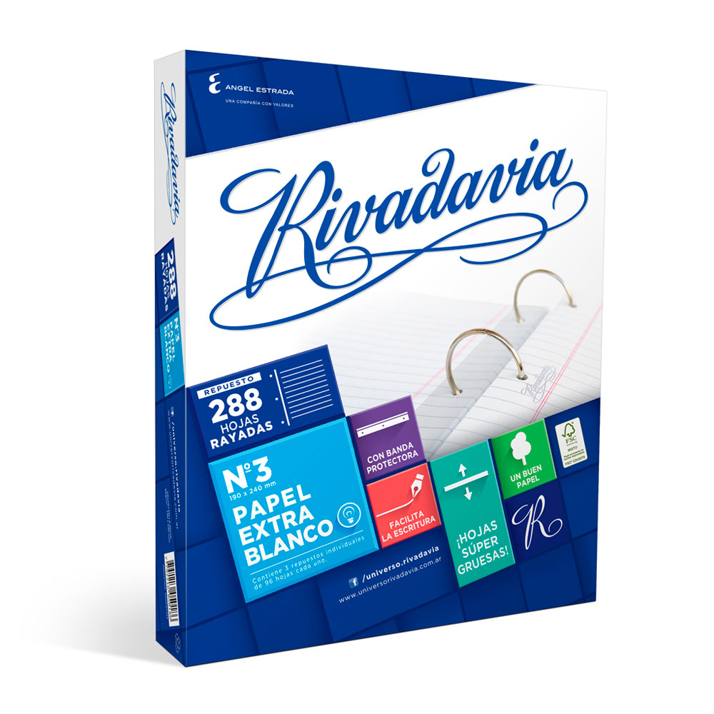 Repuesto Rivadavia Banda, 288 hojas rayadas