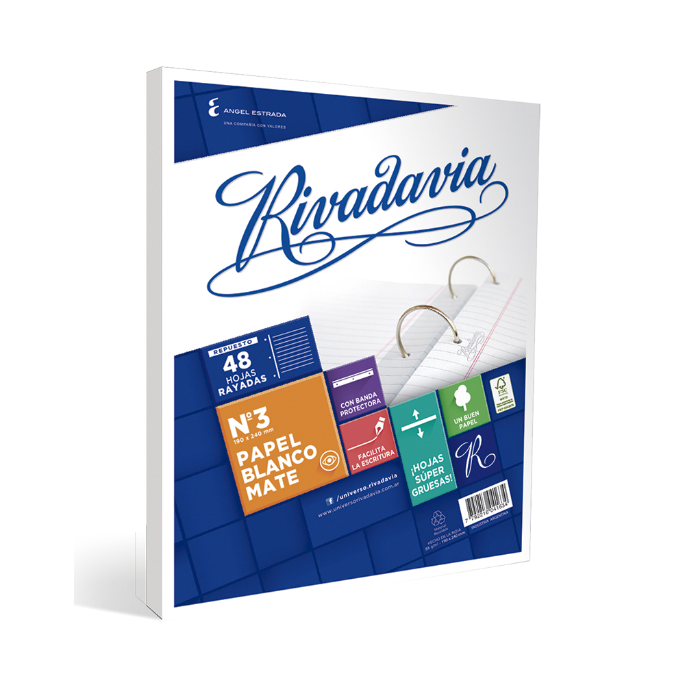 Repuesto Rivadavia Banda, 48 hojas rayadas