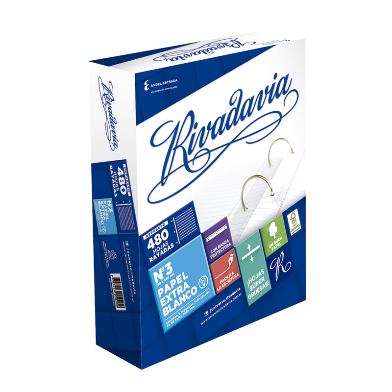 Repuesto Rivadavia Banda Extra Blanco, 480 h. rayadas