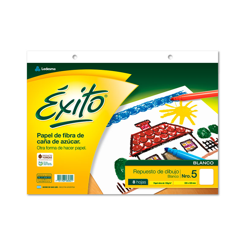 Repuesto de Dibujo Éxito N°5, 8 hojas blancas