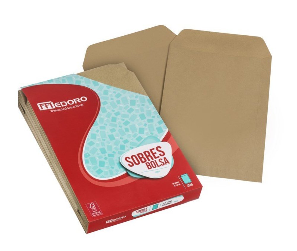 Sobre bolsa Kraft Medoro, 80g. 25 x 35cm. pack de 100 unidades
