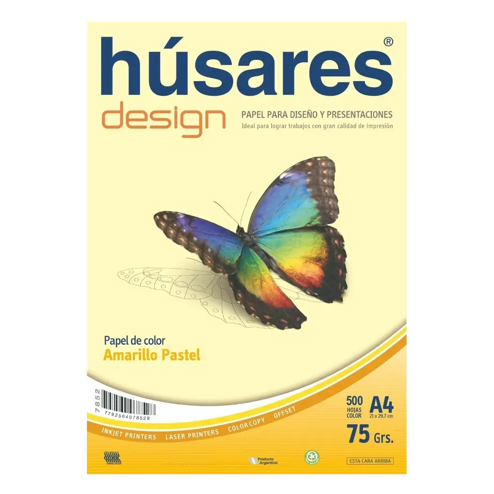 Resma Húsares Design A4 75 Gs. 500 Hs. Amarilla 7882