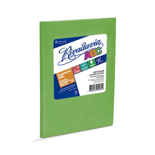 [ABC1923VE48C] Cuaderno Rivadavia ABC  verde, 19x23cm. 48 hojas cuadriculadas