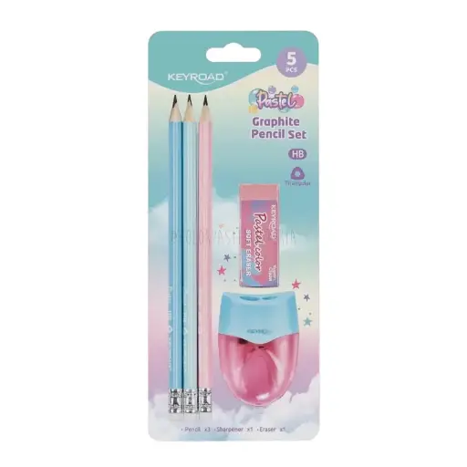 [SETPASTLASAGO] Set Keyroad Pastel 3 lápiz + sacapunta + goma